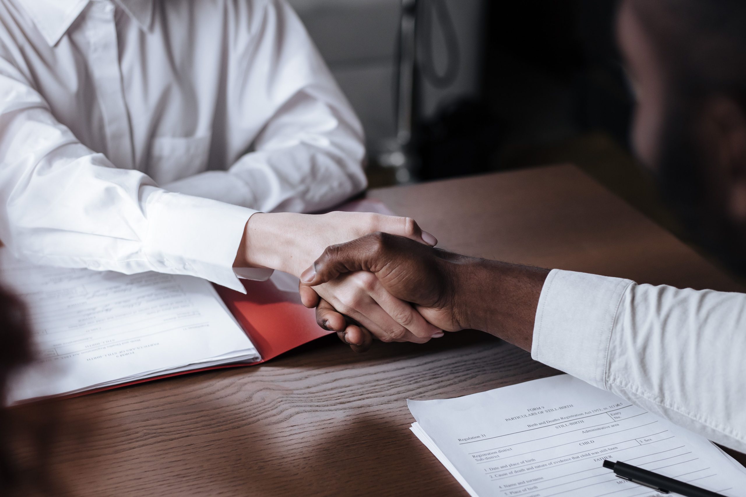 job interview handshake office